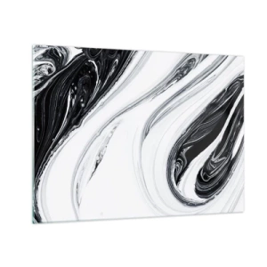 Cuadro sobre vidrio - Impresiones sobre Vidrio - Líneas en espiral en blanco y negro que se asemejan al mármol en un estilo abstracto. - 70x50cm - Combinando opuestos - Decoración de pared moderna para salón y dormitorio ARTTOR