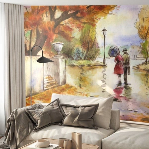 Fotomural Premium Sand - Un otoño romántico en el parque - Ciudad, Gente, Pareja enamorada - 150x105 cm