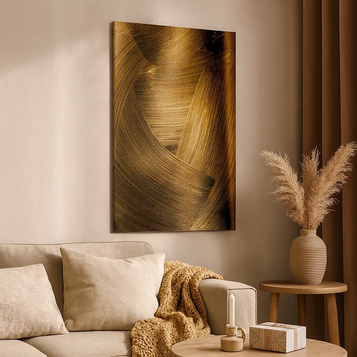 Cuadro sobre lienzo - Impresión de Imagen - Pinceladas abstractas doradas - 50x70cm - En un laberinto de oro - Decoración de pared moderna para salón y dormitorio ARTTOR