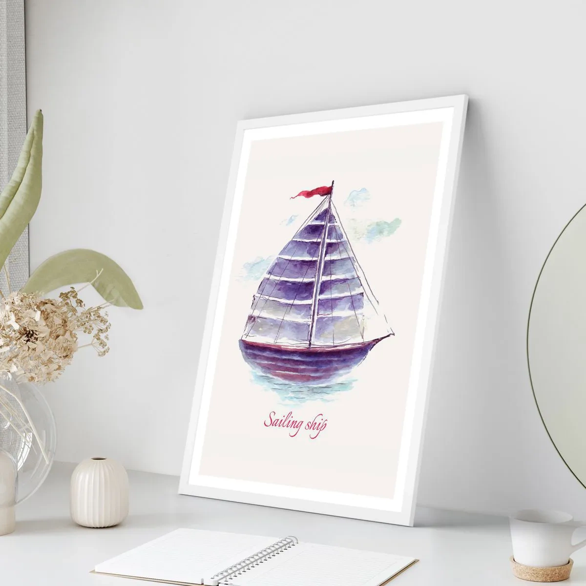 Póster en marco blanco - Velas izadas y aguas tranquilas - 50x70 cm