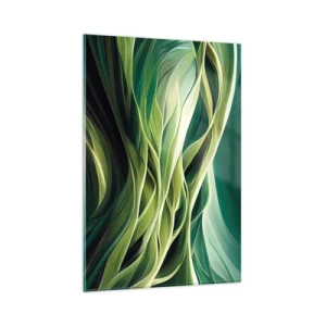 Cuadro sobre vidrio - Impresiones sobre Vidrio - Líneas dinámicas en tonos verdes. - 80x120cm - Un juego abstracto de color verde - Decoración de pared moderna para salón y dormitorio ARTTOR