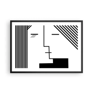 Póster en marco negro - Abstracción geométrica de un beso en blanco y negro. - 70x50cm - Solo un beso - Decoración de pared moderna para salón y dormitorio ARTTOR