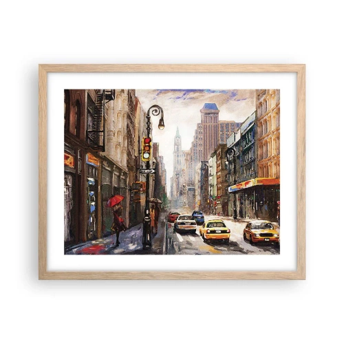 Póster en marco roble claro - Nueva York - también colorida bajo la lluvia - 50x40 cm