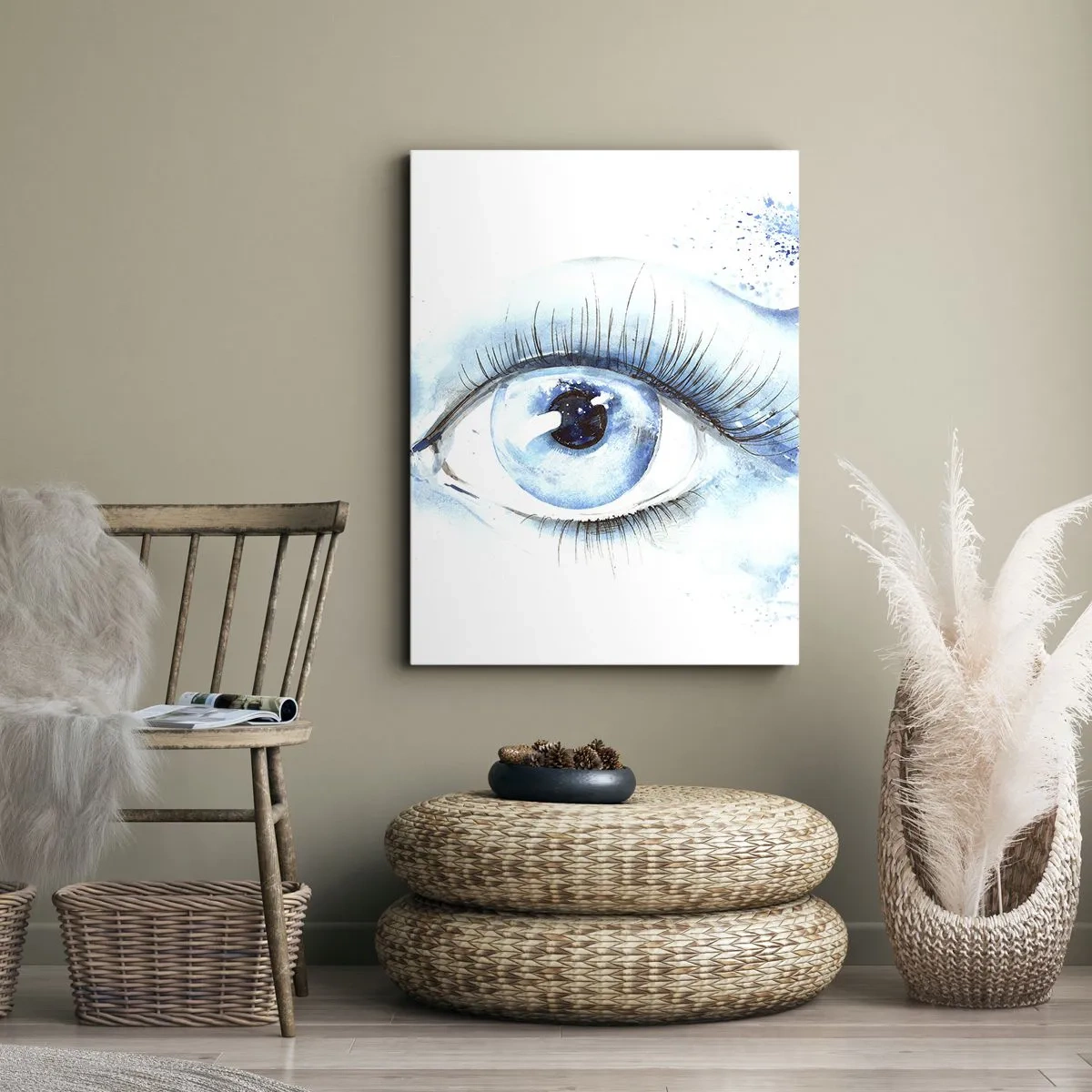 Cuadro sobre lienzo - Impresión de Imagen - Acuarela artística de un ojo con una onda dinámica. - 50x70cm - Sumérgete en el azul de tu mirada - Decoración de pared moderna para salón y dormitorio ARTTOR