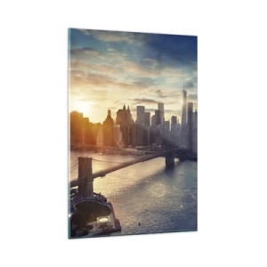 Cuadro sobre vidrio - Impresiones sobre Vidrio - Panorama de la ciudad con el puente y el río a la luz del sol poniente - 80x120cm - Un monumento a la cultura occidental - Decoración de pared moderna para salón y dormitorio ARTTOR
