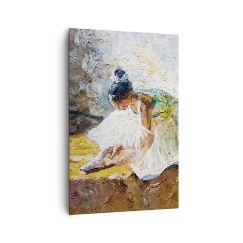 Cuadro sobre lienzo - Impresión de Imagen - Una bailarina con un vestido blanco de estilo pictórico sobre un fondo impresionista. - 80x120cm - De un cuadro de Degas - Decoración de pared moderna para salón y dormitorio ARTTOR