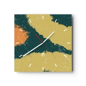 Reloj de pared - Reloj de vidrio - Manchas abstractas en colores terrosos y verdes - 30x30cm - Abstracción - a cámara lenta - Decoración de pared moderna para salón y dormitorio ARTTOR