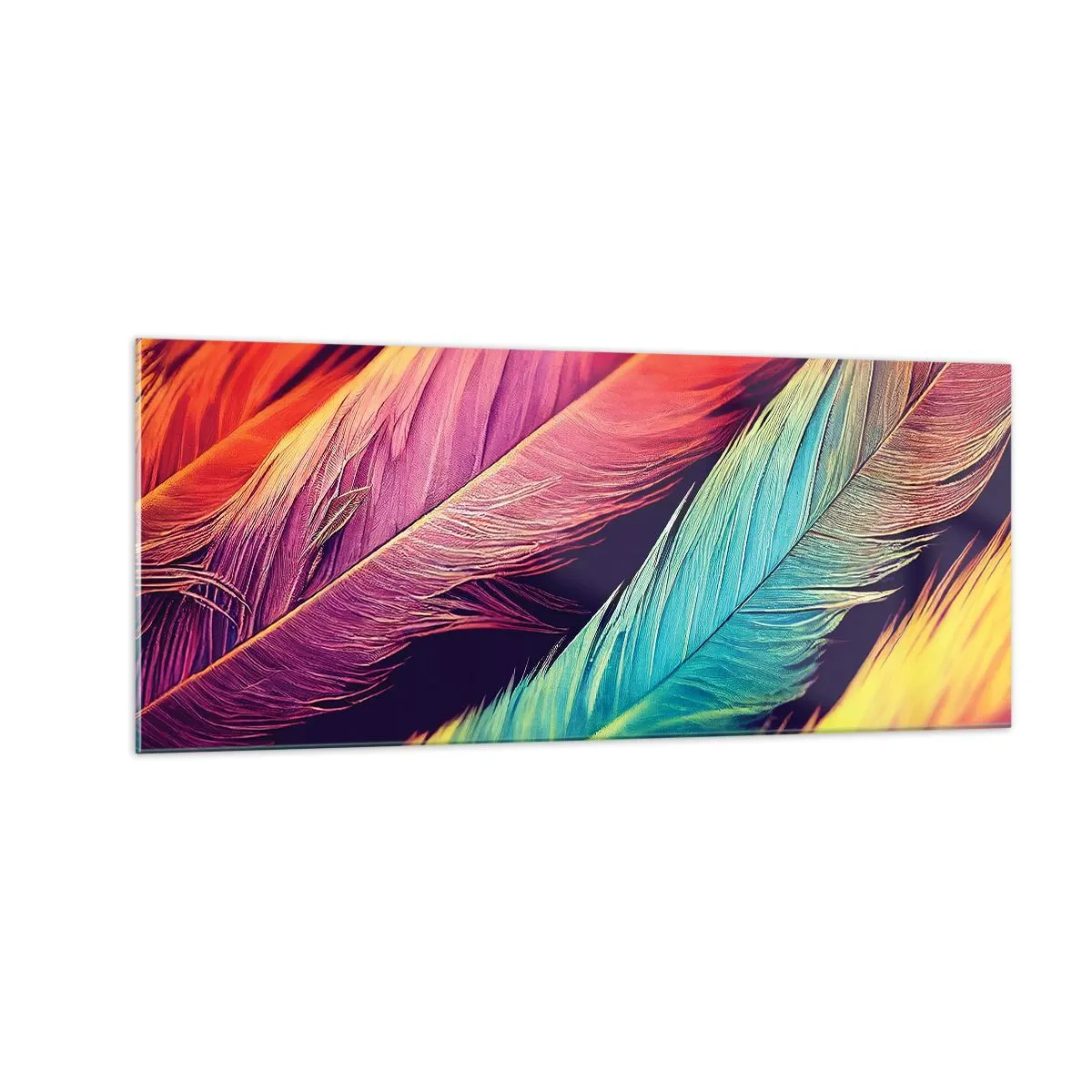 Cuadro sobre vidrio - Impresiones sobre Vidrio - Arco iris plumoso - 100x40 cm