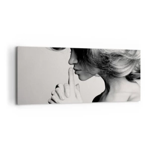 Cuadro sobre lienzo - Impresión de Imagen - Perfil en blanco y negro de una mujer haciendo un gesto de silencio. - 120x50cm - Escucharme a mí misma - Decoración de pared moderna para salón y dormitorio ARTTOR