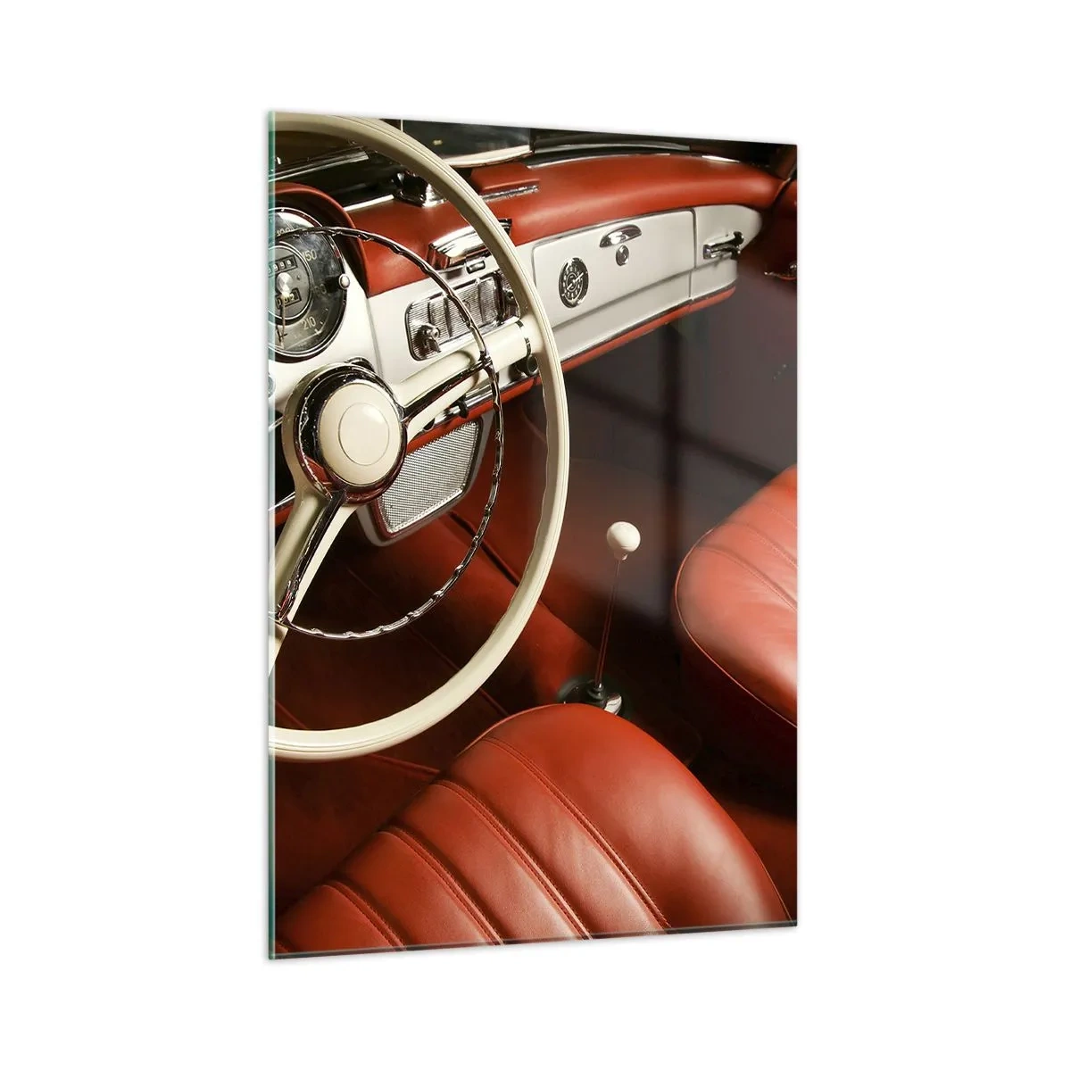 Cuadro sobre vidrio - Impresiones sobre Vidrio - Interior de coche clásico con asientos rojos. - 50x70cm - Lujo vintage - Decoración de pared moderna para salón y dormitorio ARTTOR
