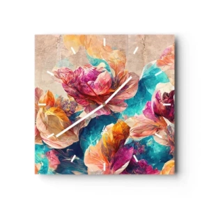 Reloj de pared - Reloj de vidrio - El colorido esplendor de un ramo - 40x40 cm