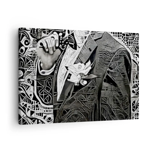 Cuadro sobre lienzo - Impresión de Imagen - Elegante abstracción de un hombre con traje en blanco y negro. - 70x50cm - Solo un hombre aparentemente gris - Decoración de pared moderna para salón y dormitorio ARTTOR