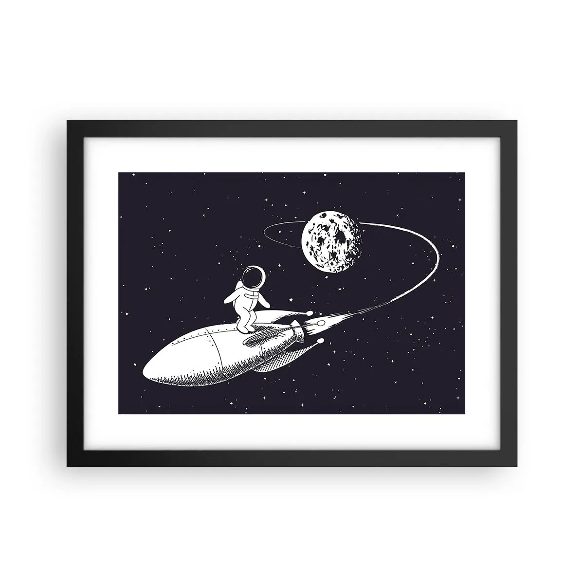 Póster en marco negro - Surfista espacial - 40x30 cm