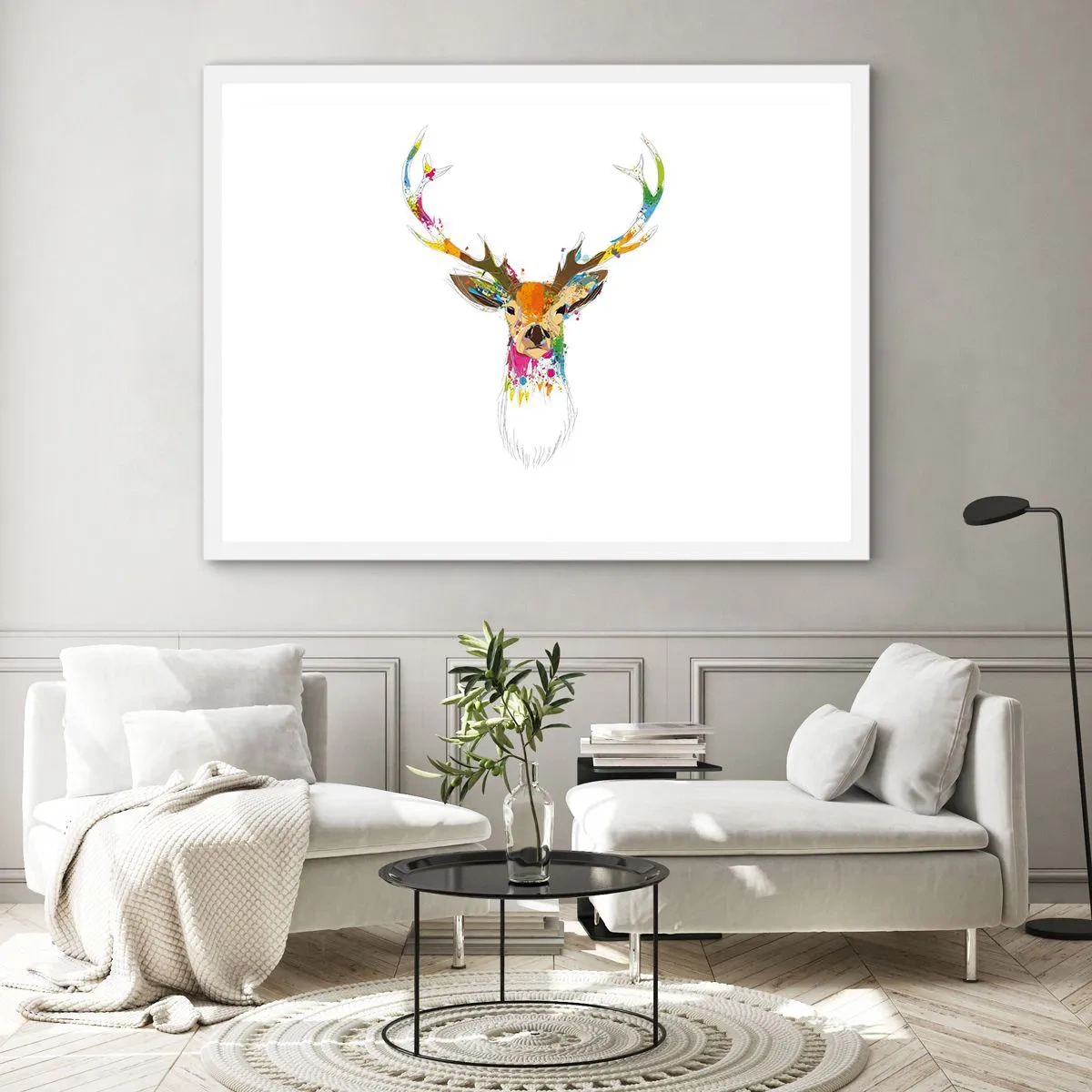 Póster en marco blanco - Un suave ciervo bañado en color - 70x50 cm