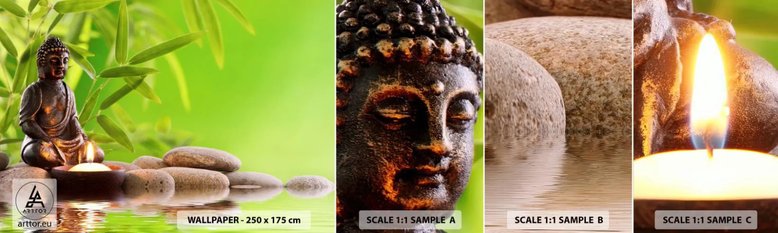 Muestra de fotomural autoadhesivo Deluxe Sticker - La vida es bella - Buda, Bambú, Spa - 100x30 cm