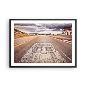 Póster en marco negro - Ruta 66 en un clima desértico con un cielo pintoresco - 70x50cm - Mother Road: una leyenda americana - Decoración de pared moderna para salón y dormitorio ARTTOR