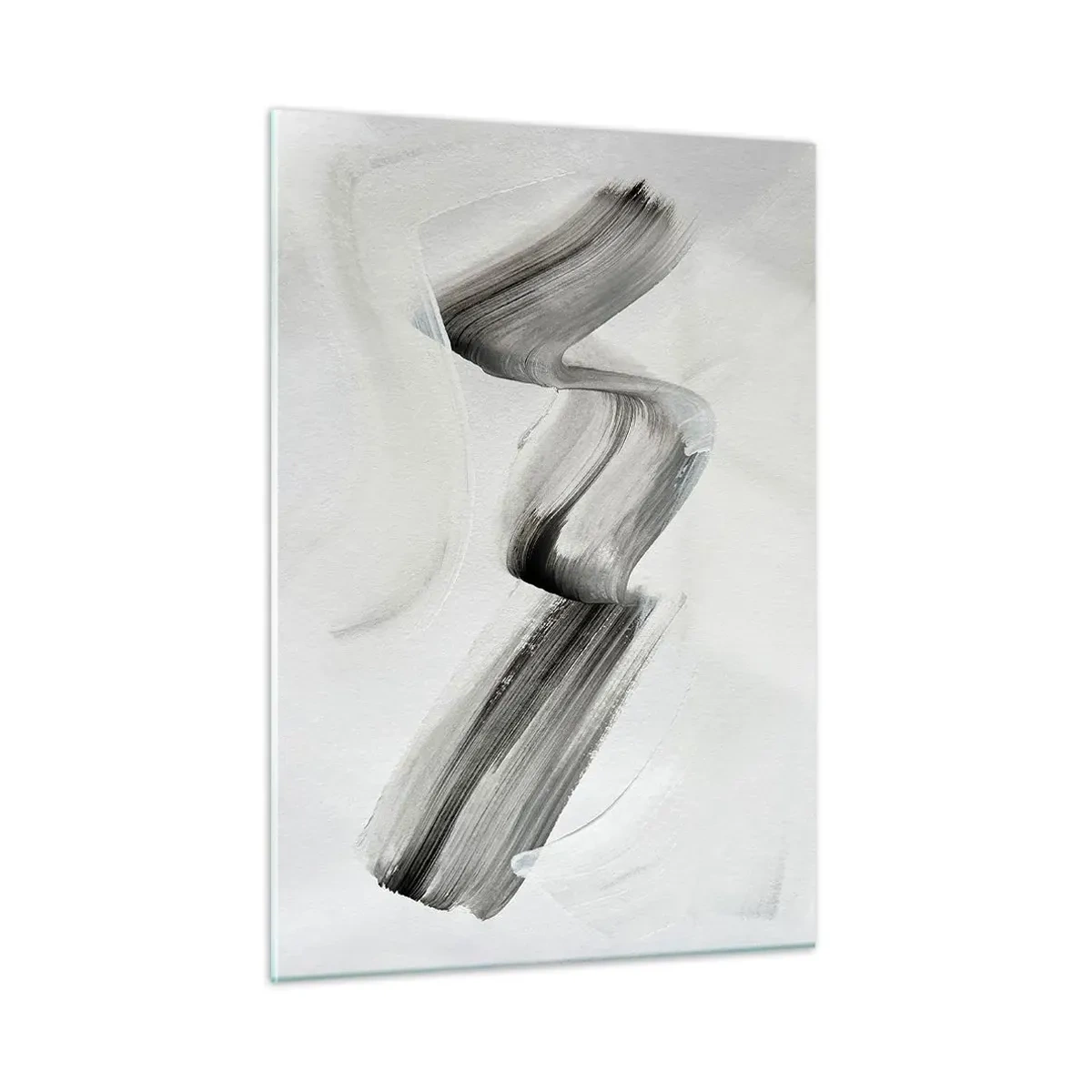 Cuadro sobre vidrio - Impresiones sobre Vidrio - Pincelada abstracta gris sobre un fondo claro - 50x70cm - Solo por diversión - Decoración de pared moderna para salón y dormitorio ARTTOR