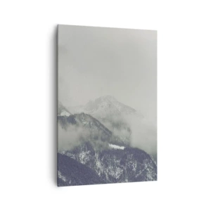 Cuadro sobre lienzo - Impresión de Imagen - Un valle de montaña envuelto en niebla en tonos grises. - 70x100cm - Valle de la niebla - Decoración de pared moderna para salón y dormitorio ARTTOR