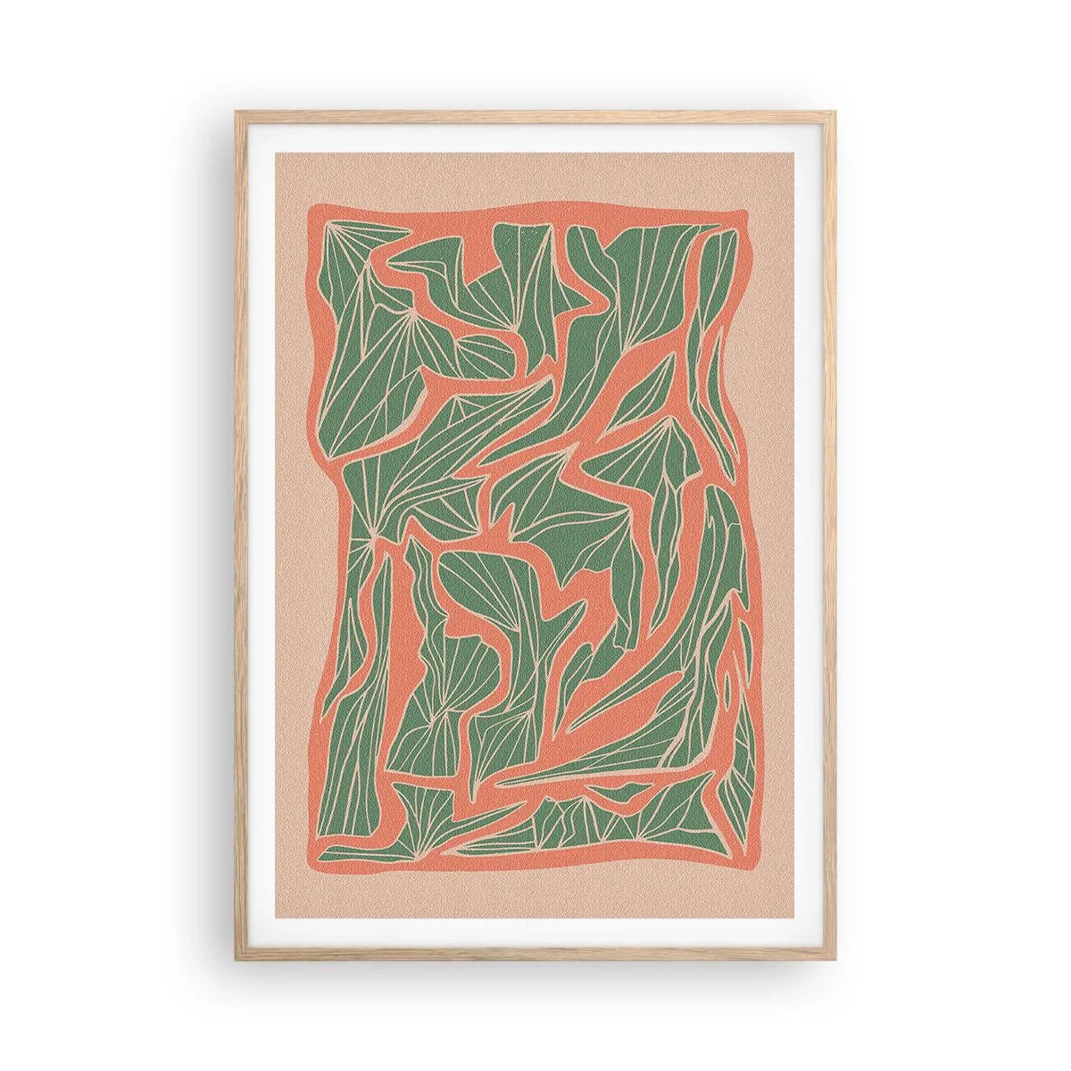 Póster en marco roble claro - Lucha entre el coral y el verde - 70x100 cm