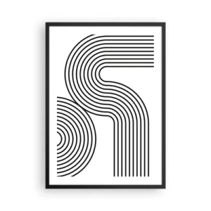Póster en marco negro - Gráficos modernos con líneas abstractas en blanco y negro. - 50x70cm - En una curva - Decoración de pared moderna para salón y dormitorio ARTTOR
