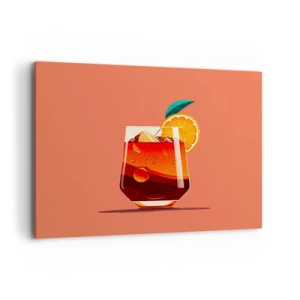 Cuadro sobre lienzo - Impresión de Imagen - Un vaso de bebida y una rodaja de naranja sobre un fondo naranja. - 100x70cm - Refresco de verano - Decoración de pared moderna para salón y dormitorio ARTTOR