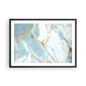 Póster en marco negro - Patrones de mármol azul y blanco con vetas doradas añadidas. - 70x50cm - Riqueza en la piedra - Decoración de pared moderna para salón y dormitorio ARTTOR
