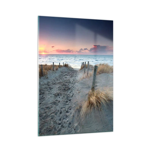 Cuadro sobre vidrio - Impresiones sobre Vidrio - Camino a través de las dunas que conduce al mar al atardecer - 50x70cm - Se derramó un arco iris de luminosidad.... - Decoración de pared moderna para salón y dormitorio ARTTOR