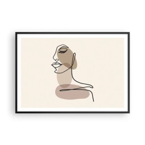 Póster en marco negro - Un perfil femenino en un estilo de arte lineal minimalista. - 100x70cm - Una línea de hermosura - Decoración de pared moderna para salón y dormitorio ARTTOR