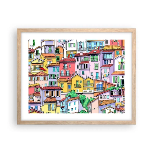 Póster en marco roble claro - Ciudad alegre - 50x40 cm