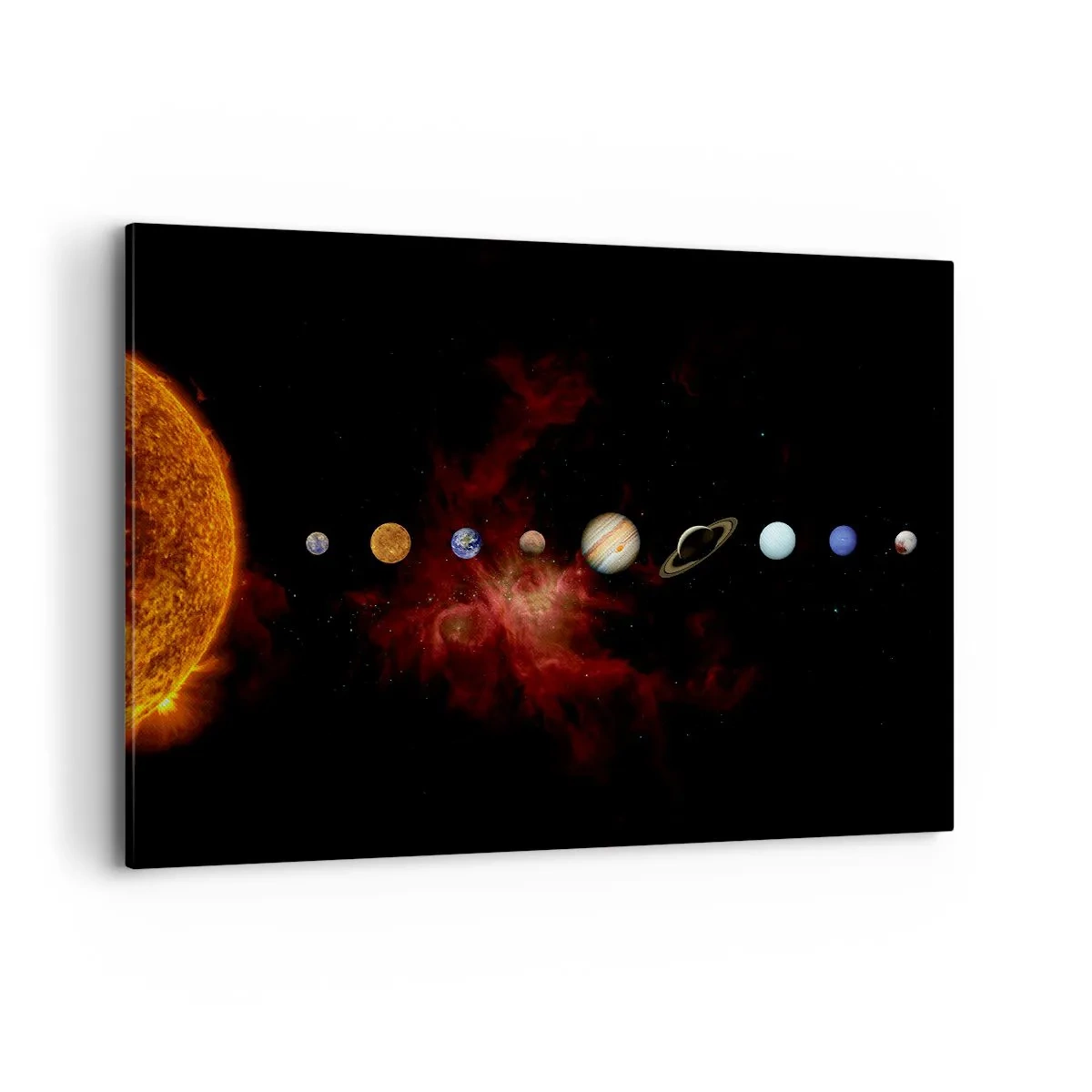 Cuadro sobre lienzo - Impresión de Imagen - El sistema solar con planetas sobre el fondo del espacio. - 100x70cm - Nuestro barrio - Decoración de pared moderna para salón y dormitorio ARTTOR