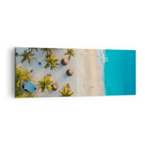 Cuadro sobre lienzo - Impresión de Imagen - Vista de una playa tropical con palmeras y un mar turquesa. - 140x50cm - Bienvenidos al paraíso - Decoración de pared moderna para salón y dormitorio ARTTOR