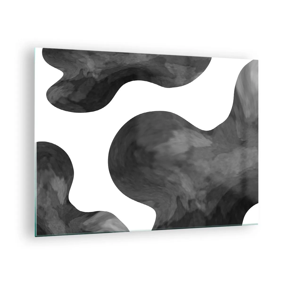 Cuadro sobre vidrio - Impresiones sobre Vidrio - Formas abstractas en tonos blanco y negro - 70x50cm - El blanco fluye sobre el negro - Decoración de pared moderna para salón y dormitorio ARTTOR