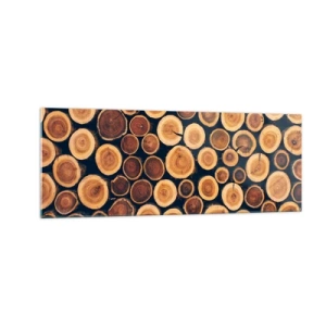 Cuadro sobre vidrio - Impresiones sobre Vidrio - Patrón elaborado a partir de secciones transversales de troncos de madera. - 140x50cm - ¿Qué edad tengo? - Decoración de pared moderna para salón y dormitorio ARTTOR
