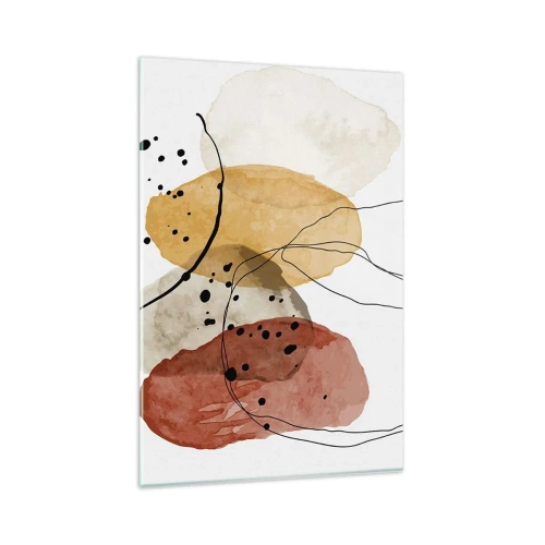 Cuadro sobre vidrio - Impresiones sobre Vidrio - Manchas abstractas en tonos beige, amarillo y rojo. - 80x120cm - Líneas y transparencias - Decoración de pared moderna para salón y dormitorio ARTTOR