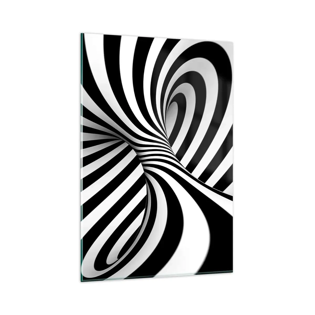 Cuadro sobre vidrio - Impresiones sobre Vidrio - Túnel abstracto con rayas espirales blancas y negras - 80x120cm - Composición: espacio de baile - Decoración de pared moderna para salón y dormitorio ARTTOR
