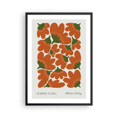 Póster en marco negro - Flores naranjas abstractas sobre un fondo claro - 50x70cm - La vida de las flores - Decoración de pared moderna para salón y dormitorio ARTTOR