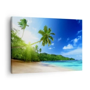 Cuadro sobre lienzo - Impresión de Imagen - Playa tropical con palmeras y mar turquesa. - 70x50cm - Un suave toque tropical - Decoración de pared moderna para salón y dormitorio ARTTOR