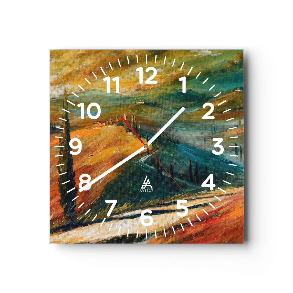 Reloj de pared - Reloj de vidrio - Paisaje toscano - 30x30 cm