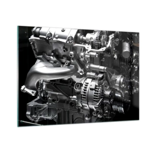 Cuadro sobre vidrio - Impresiones sobre Vidrio - Detalles de un motor de metal sobre un fondo negro. - 100x70cm - Acero, hermoso, fuerte - Decoración de pared moderna para salón y dormitorio ARTTOR