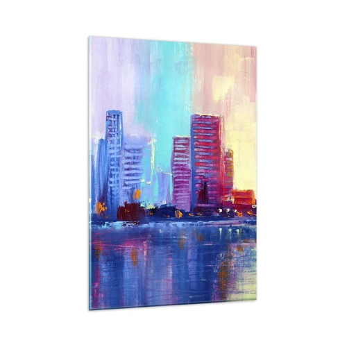 Cuadro sobre vidrio - Impresiones sobre Vidrio - Un panorama colorido de la ciudad en estilo acuarela. - 80x120cm - Bañado en color - Decoración de pared moderna para salón y dormitorio ARTTOR