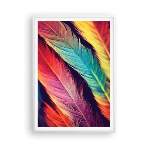 Póster en marco blanco - Arco iris plumoso - 70x100 cm