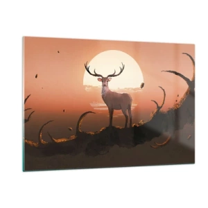 Cuadro sobre vidrio - Impresiones sobre Vidrio - Silueta de un ciervo con una gran luna rodeada de ramas como telón de fondo. - 120x80cm - Esta noche es diferente a cualquier otra - Decoración de pared moderna para salón y dormitorio ARTTOR