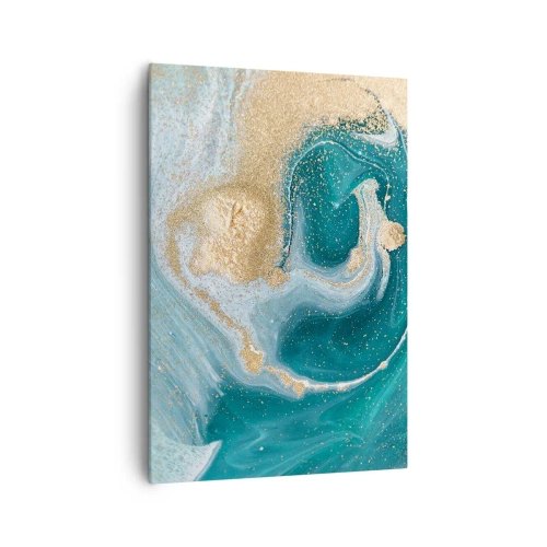 Cuadro sobre lienzo - Impresión de Imagen - Remolino abstracto en tonos turquesa y dorado - 70x100cm - Un remolino de oro y turquesa - Decoración de pared moderna para salón y dormitorio ARTTOR