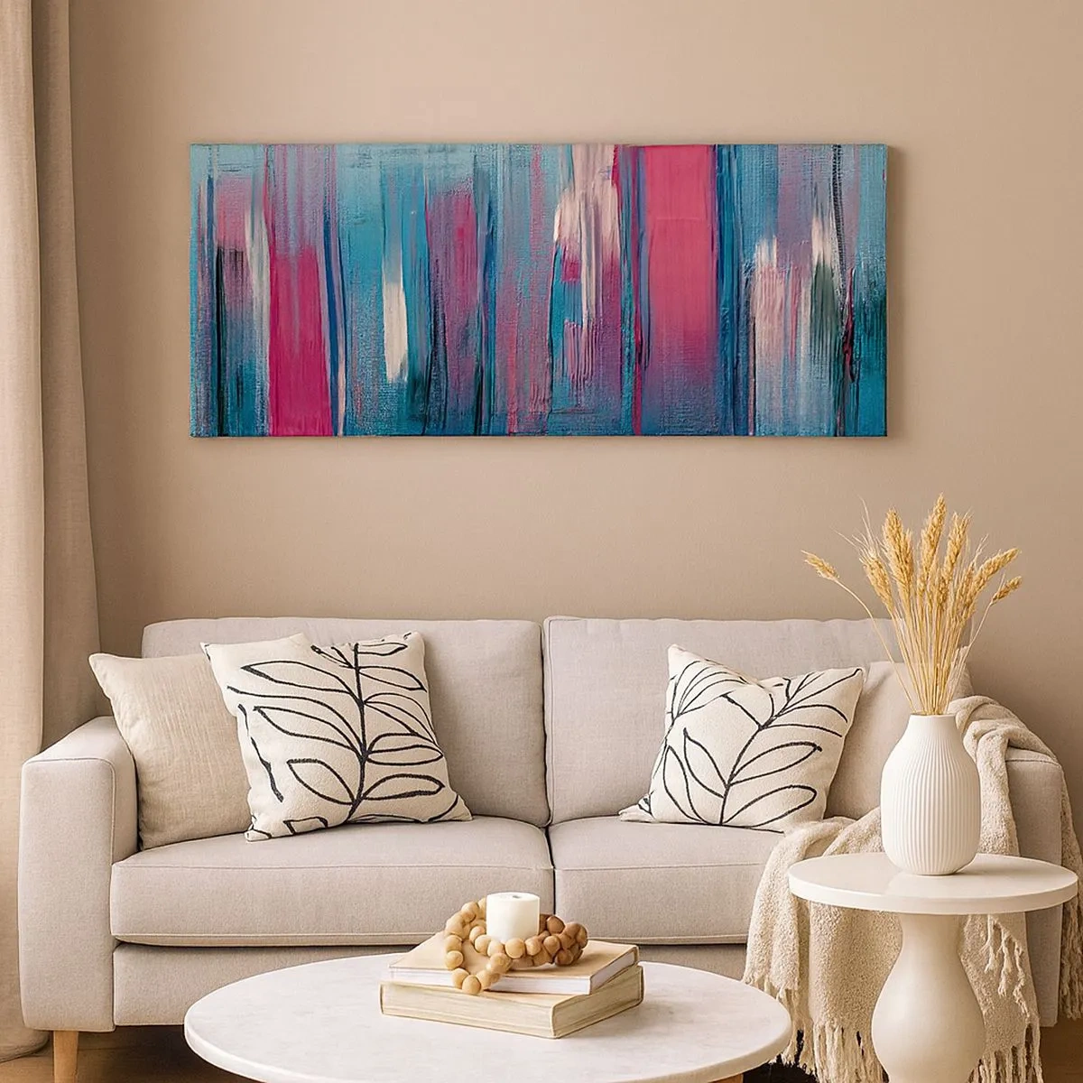 Cuadro sobre lienzo - Impresión de Imagen - Composición vertical en azul y rojo - 100x40 cm