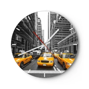 Reloj de pared - Reloj de vidrio - Taxis amarillos en las calles de la ciudad - 30x30cm - Nosotros somos los que damos color a la ciudad - Decoración de pared moderna para salón, cocina y dormitorio ARTTOR