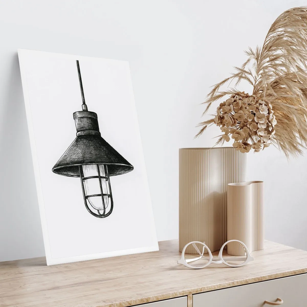 Póster - Boceto de una lámpara colgante industrial. - 50x70cm - Como hace años... - Decoración de pared moderna para salón y dormitorio ARTTOR