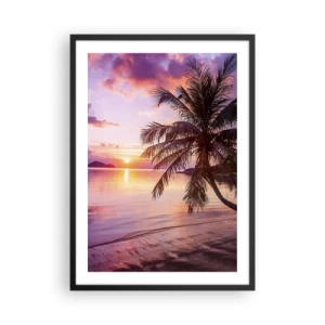 Póster en marco negro - Atardecer tropical con palmeras en la playa - 50x70cm - Hermosura hasta el horizonte - Decoración de pared moderna para salón y dormitorio ARTTOR