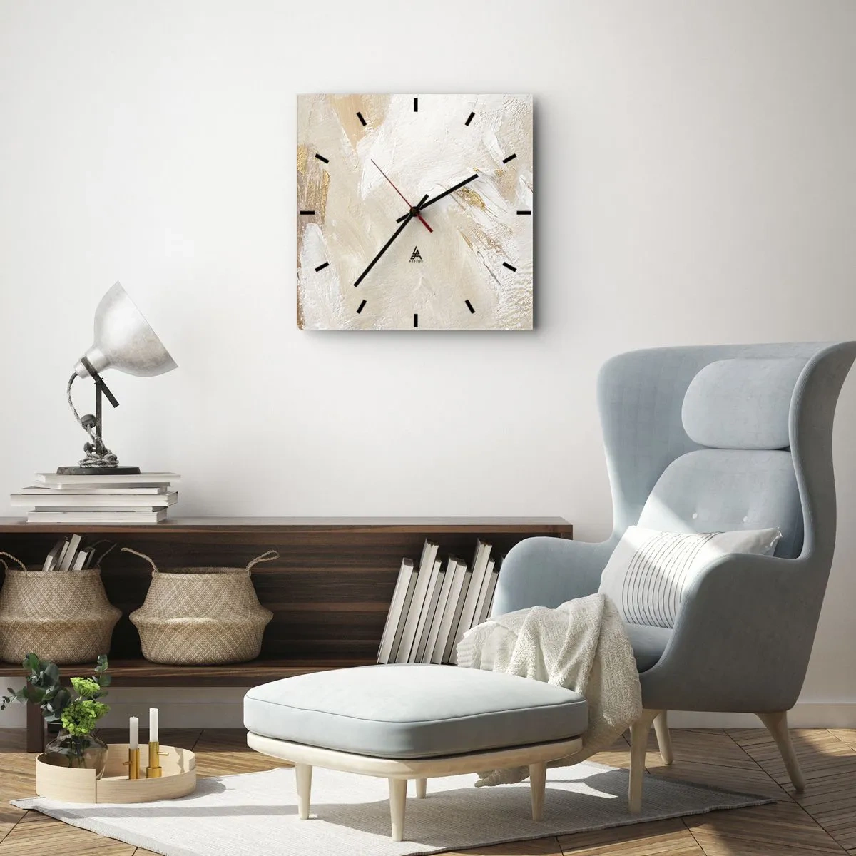 Reloj de pared - Reloj de vidrio - Delicados tonos abstractos en tonos beige y dorado. - 30x30cm - Composición en pastel - Decoración de pared moderna para salón y dormitorio ARTTOR