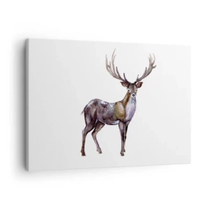Cuadro sobre lienzo - Impresión de Imagen - Ilustración en acuarela de un ciervo con astas majestuosas - 70x50cm - Rey de las Tierras Salvajes del Norte - Decoración de pared moderna para salón y dormitorio ARTTOR
