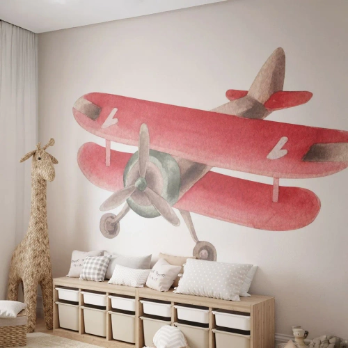 Fotomural Premium Sand - Listo para surcar los cielos - Avión, Para niños, Vintage - 450x315 cm